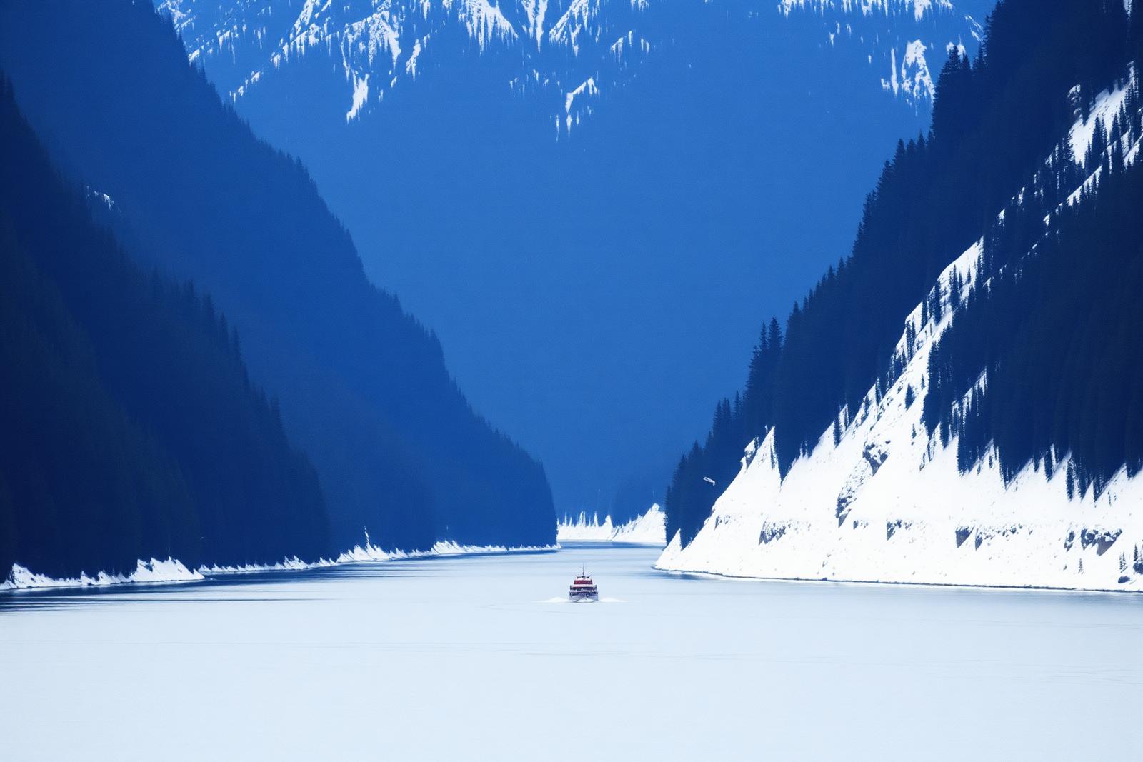 Distant ship in Alaska's Inside Passage