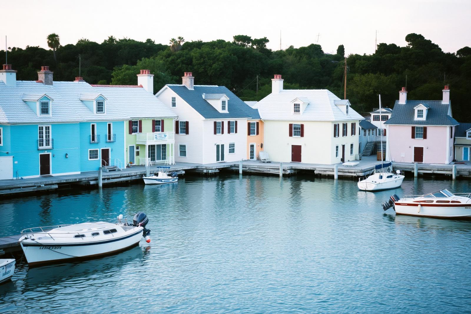 Pastel waterfront houses on a Bermuda harbour