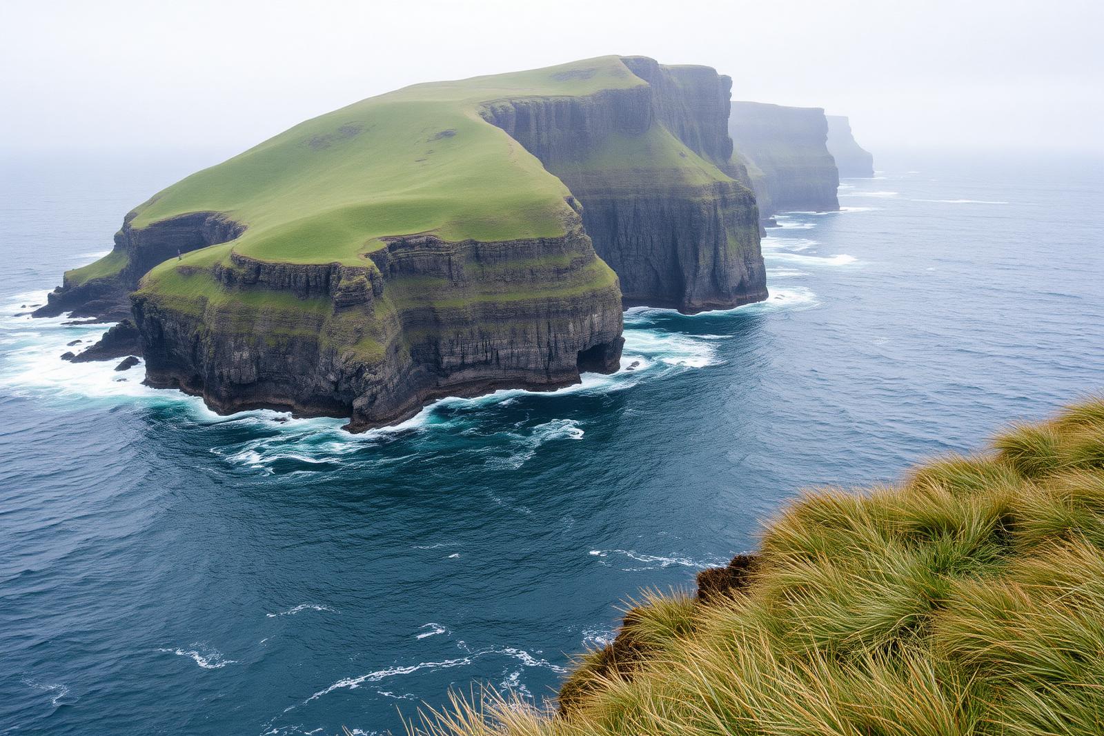 Sea cliffs and green headland on the Irish Atlantic coast