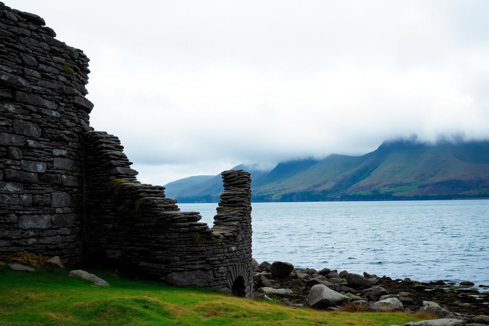 Ruined stone castle on a Scottish sea loch