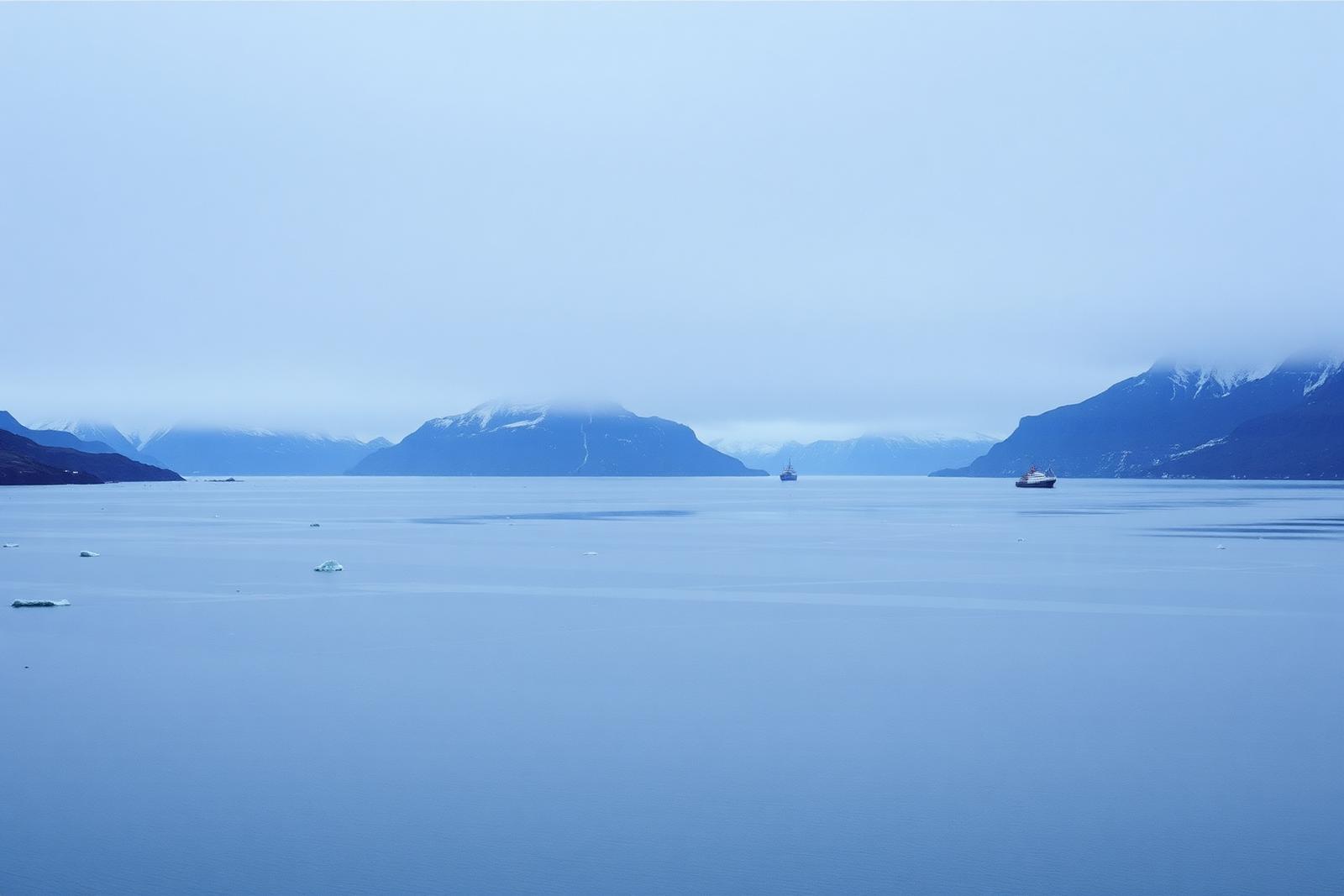 Distant ship in an Icelandic fjord